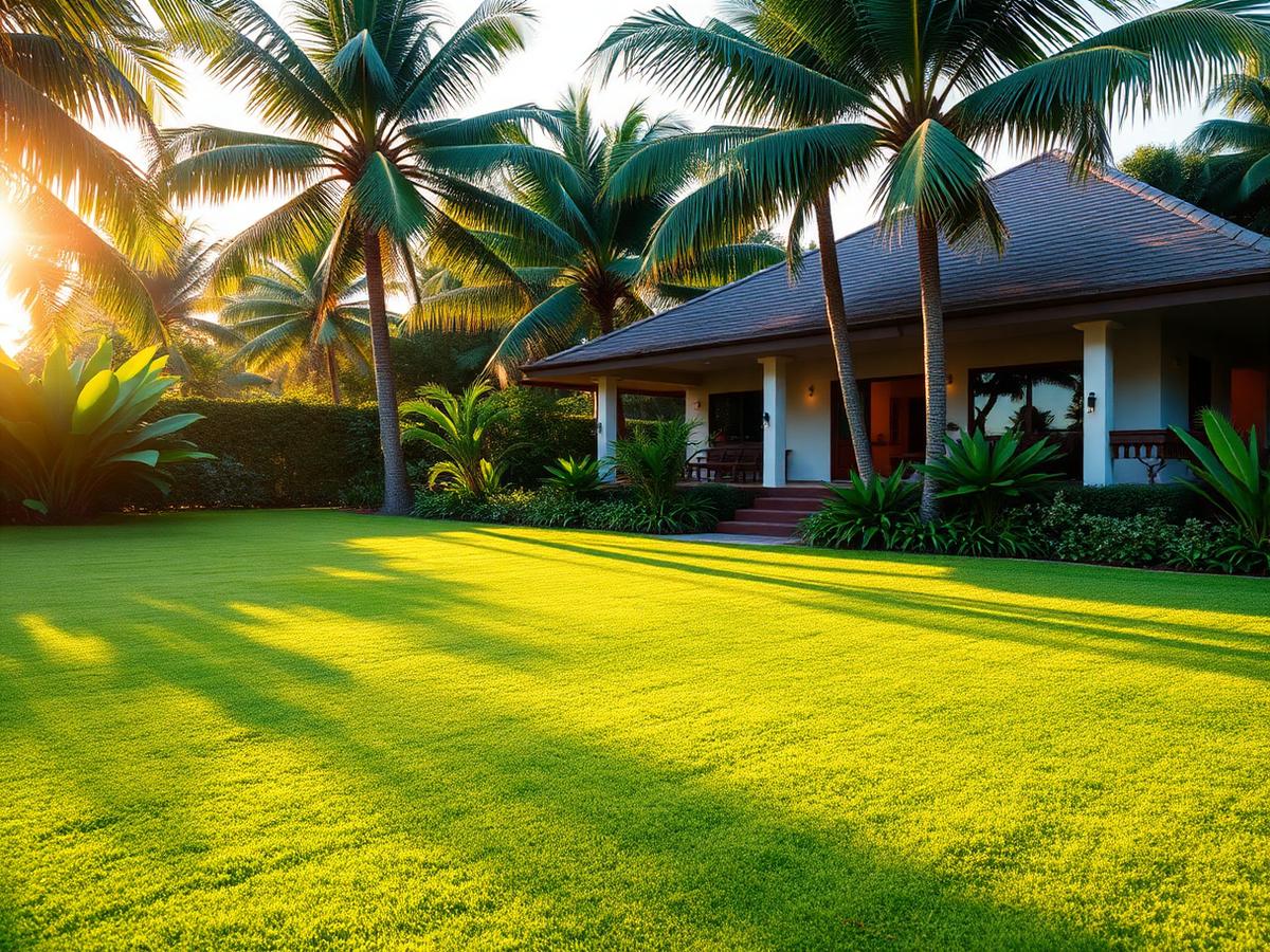 Manicured tropical lawn and garden